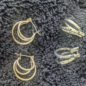 Costume Silver tone hoop earrings - posts are nickel - two pairs